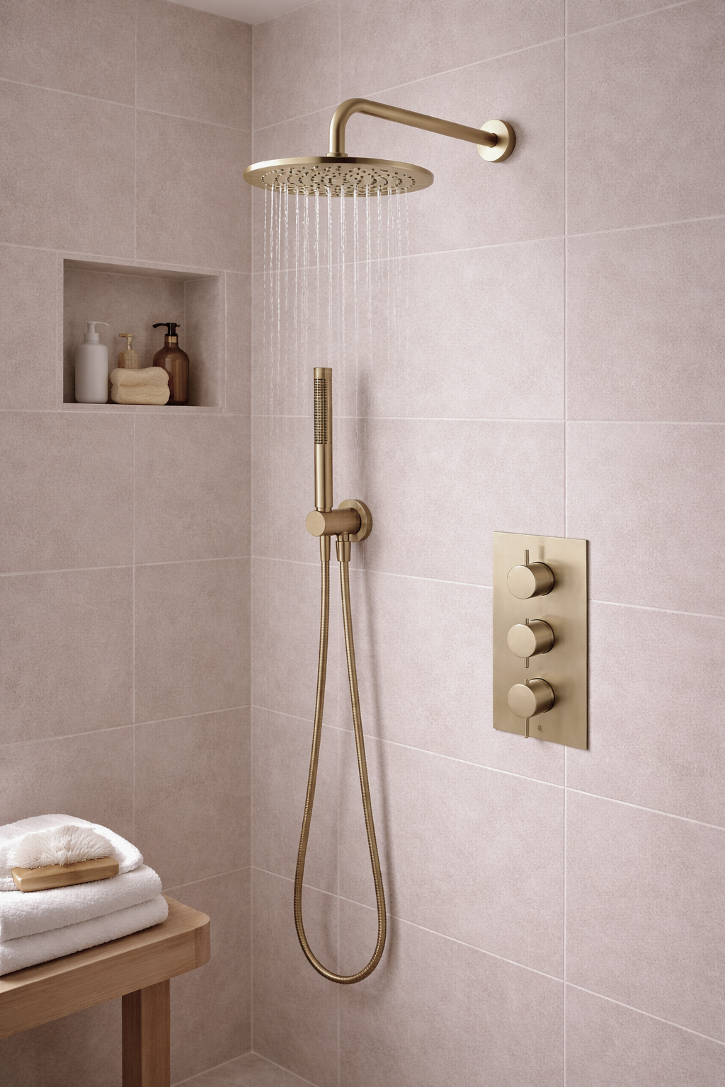 JTP VOS 2 Outlet Concealed Shower Valve with 3-Valve Control, 400mm Arm, 250mm Overhead Shower & Round Water Outlet