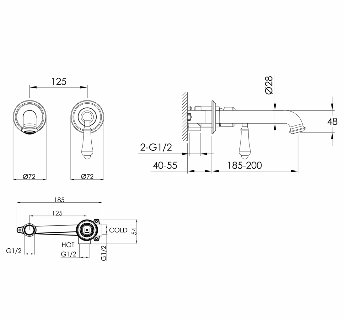 JTP Grosvenor Cross Single lever Wall Mounted Basin Mixer Tap