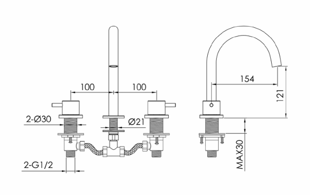 JTP Inox 3 Hole Deck Mounted Basin Mixer Tap with chrome finish, featuring handles and spout for bathroom sink use