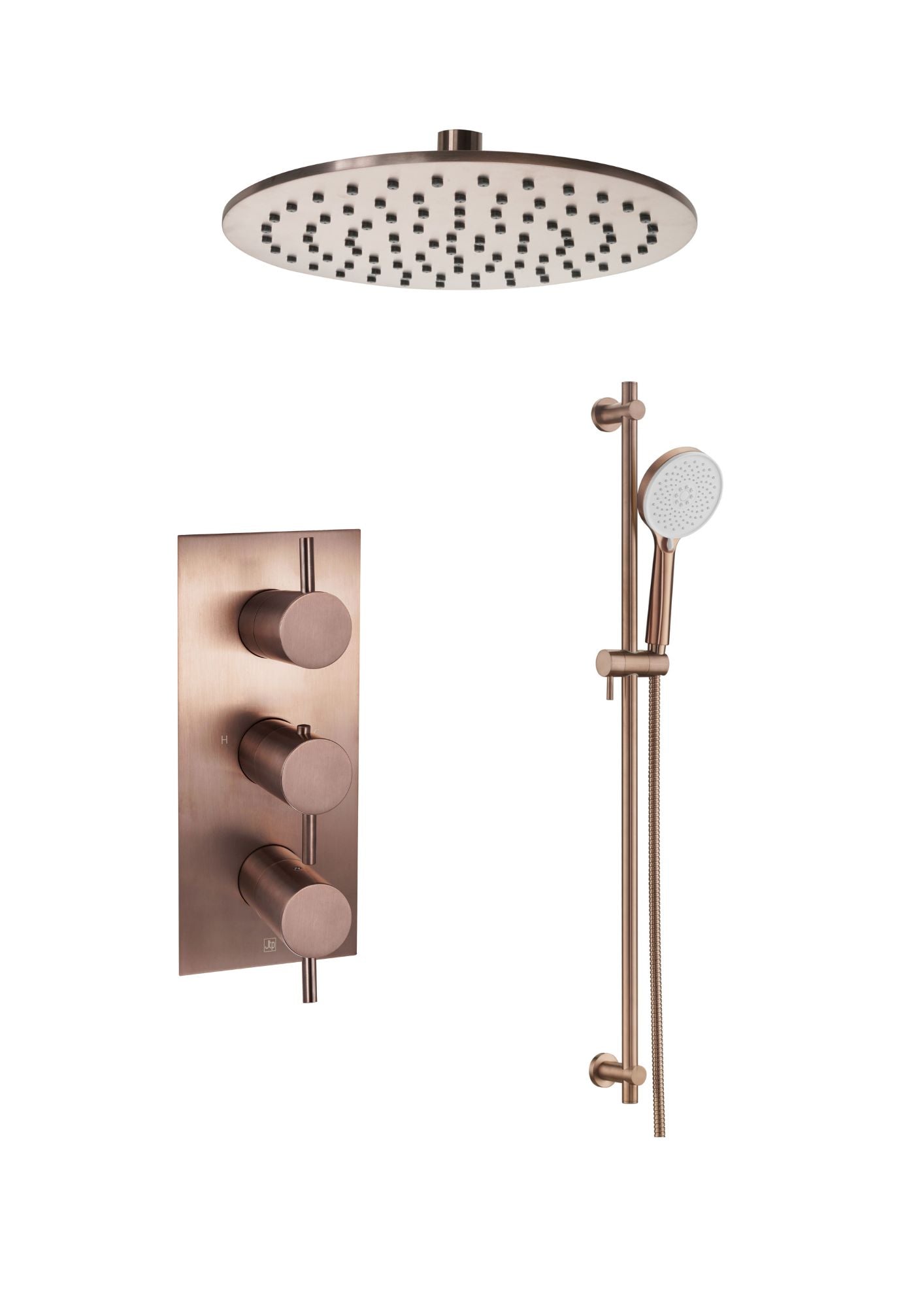JTP VOS Thermostatic Concealed 2 Outlet Shower Valve with Slide Rail Kit, Round Handle & Diverter Set