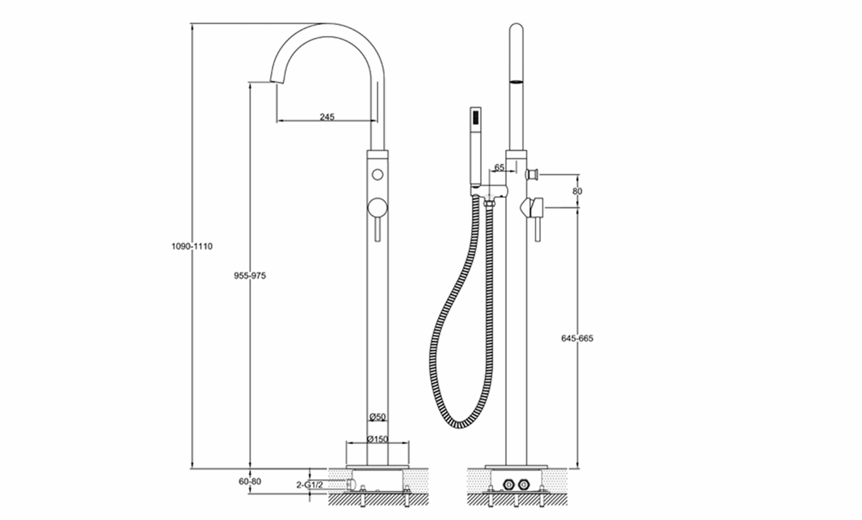 JTP Florence floor standing, single lever Bath Shower Mixer Tap