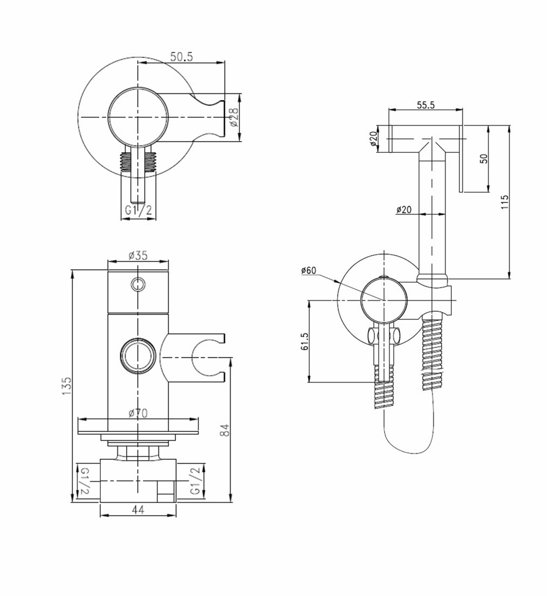 JTP Douche Set with Single Lever Temperature Control