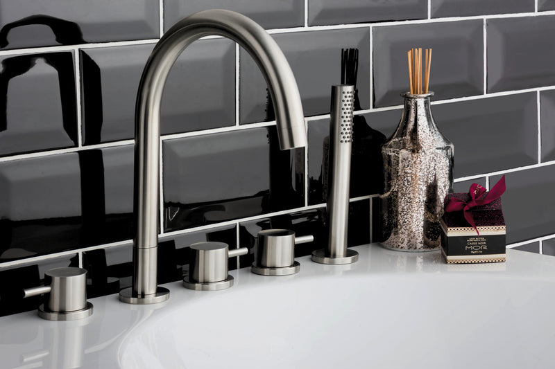 JTP Inox stainless steel 5-hole bath shower mixer tap with sleek modern design, featuring handles and spout for bath and shower use.