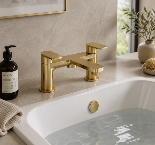 Tavistock Savour deck mounted bath filler tap with dual lever handles and modern chrome finish, designed for bathroom baths.