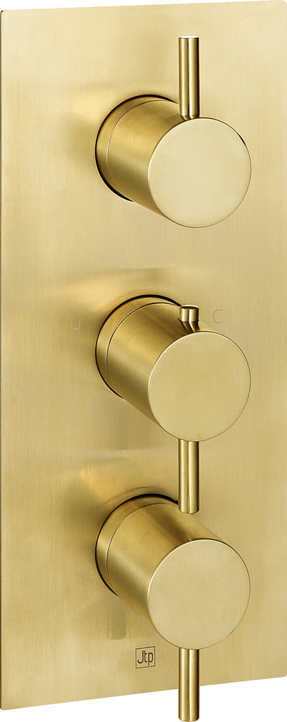 JTP VOS Vertical Thermostatic Concealed 3 Outlet Shower Valve - Brushed Brass