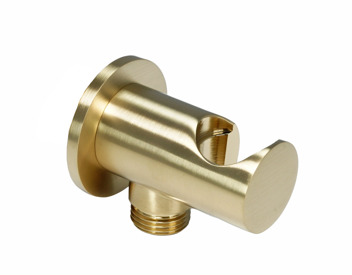 JTP VOS Wall Outlet Elbow with Handset Holder - Brushed Brass