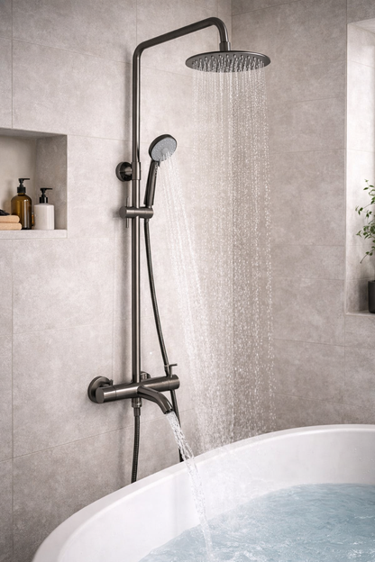 JTP VOS Thermostatic Bar Valve with 3 Outlets, Adjustable Riser & Multifunction Shower Handle