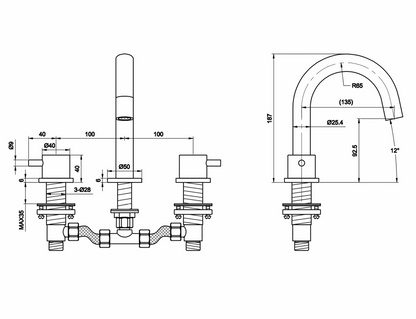 JTP Florence 3 Hole Basin Mixer Tap