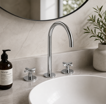 Cohort Cross 3 Tap Hole Basin Mixer Tap with Click Waste