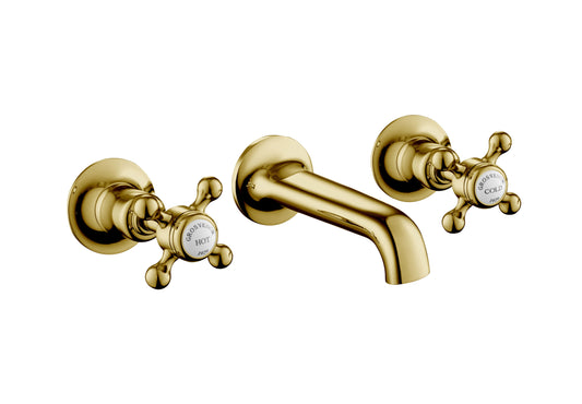 JTP Grosvenor Cross Wall Mounted 3 Hole Basin Mixer Tap