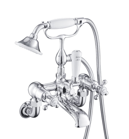 JTP Grosvenor Cross Bath Shower Mixer Tap Wall Mounted with Handheld Shower Kit