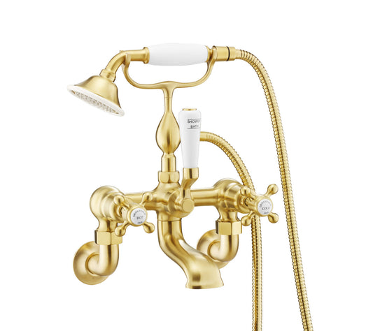 JTP Grosvenor Cross Bath Shower Mixer Tap Wall Mounted with Handheld Shower Kit