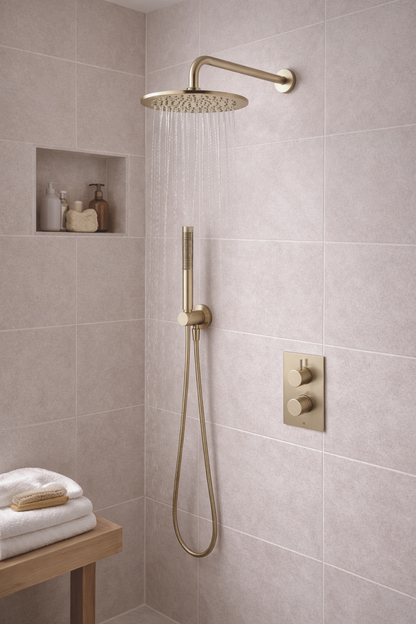 JTP VOS 2 Outlet Concealed Shower Valve, 400mm Arm, 250mm Overhead Shower & Round Water Outlet