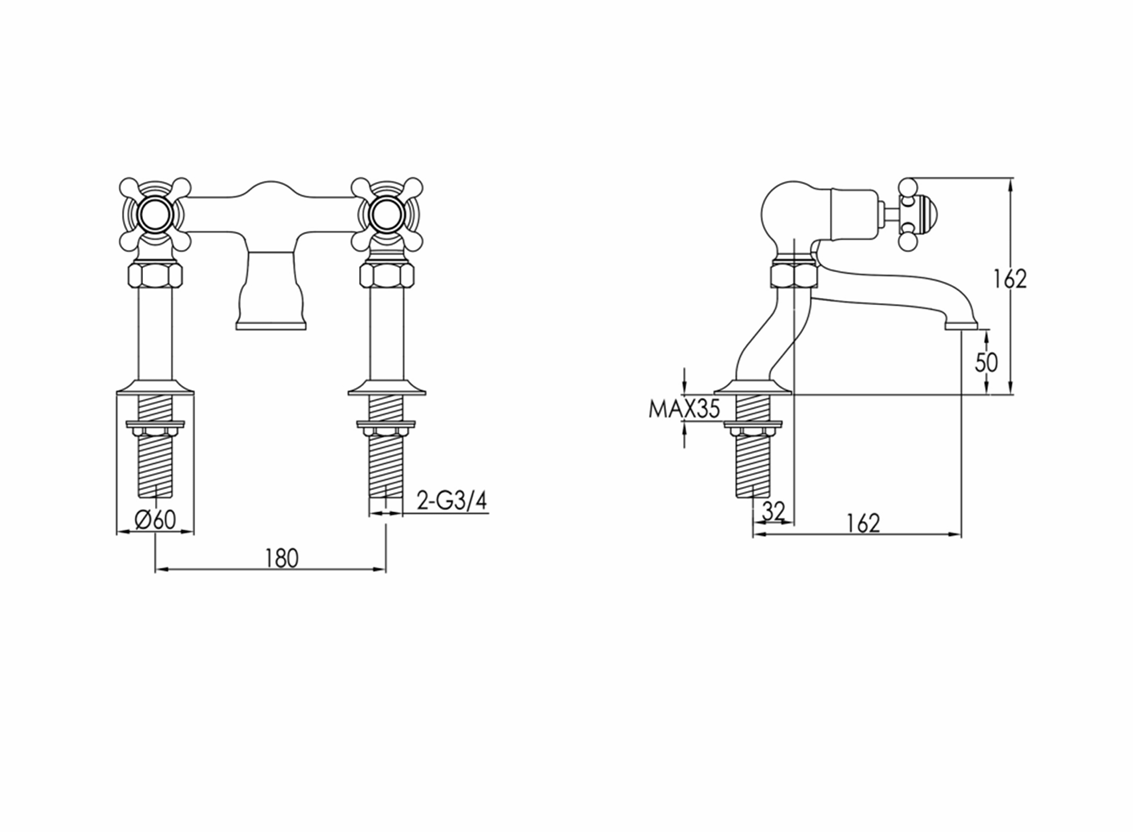 JTP Grosvenor Cross Deck Mounted Bath Filler Tap