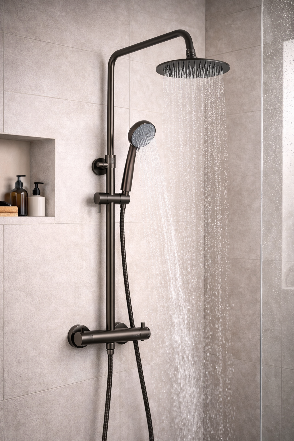 JTP VOS Thermostatic Bar Valve with 2 Outlets & Adjustable Riser