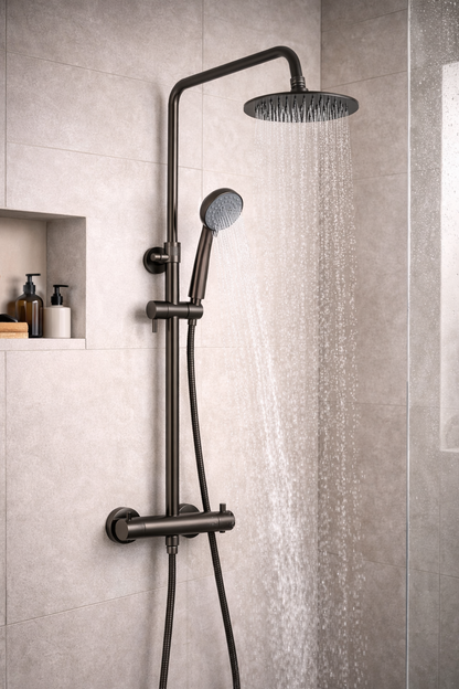 JTP VOS Thermostatic Bar Valve with 2 Outlets & Adjustable Riser