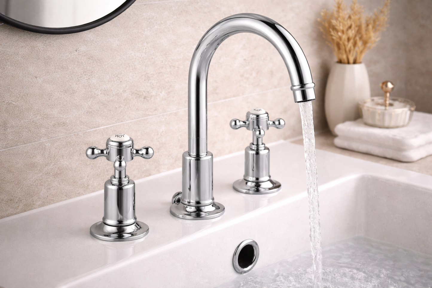 JTP Grosvenor Cross Grosvenor cross 3-hole Basin Mixer Tap, with pop-up waste with swivel spout
