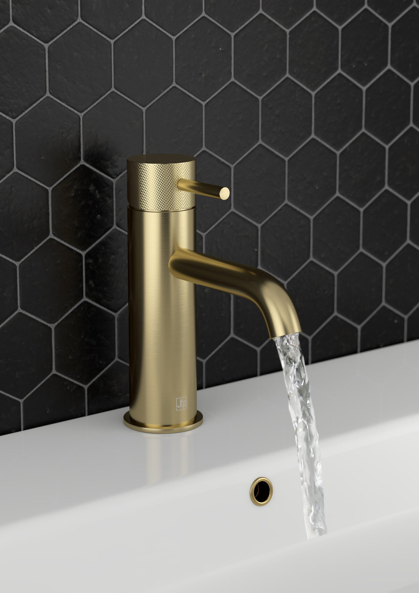 JTP VOS single lever basin mixer tap installed on a bathroom sink with modern chrome finish and sleek design.