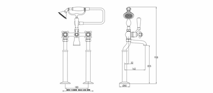 JTP Grosvenor Cross Grosvenor Freestanding Bath Shower Mixer Tap With Kit
