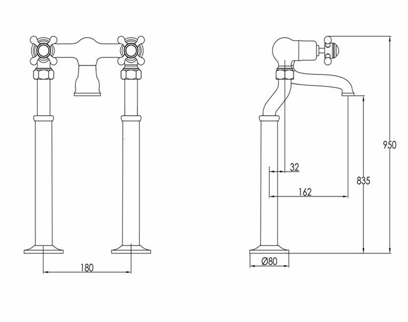 JTP Grosvenor Cross Grosvenor Freestanding Bath Filler Tap