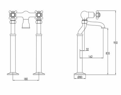 JTP Grosvenor Cross Grosvenor Freestanding Bath Filler Tap