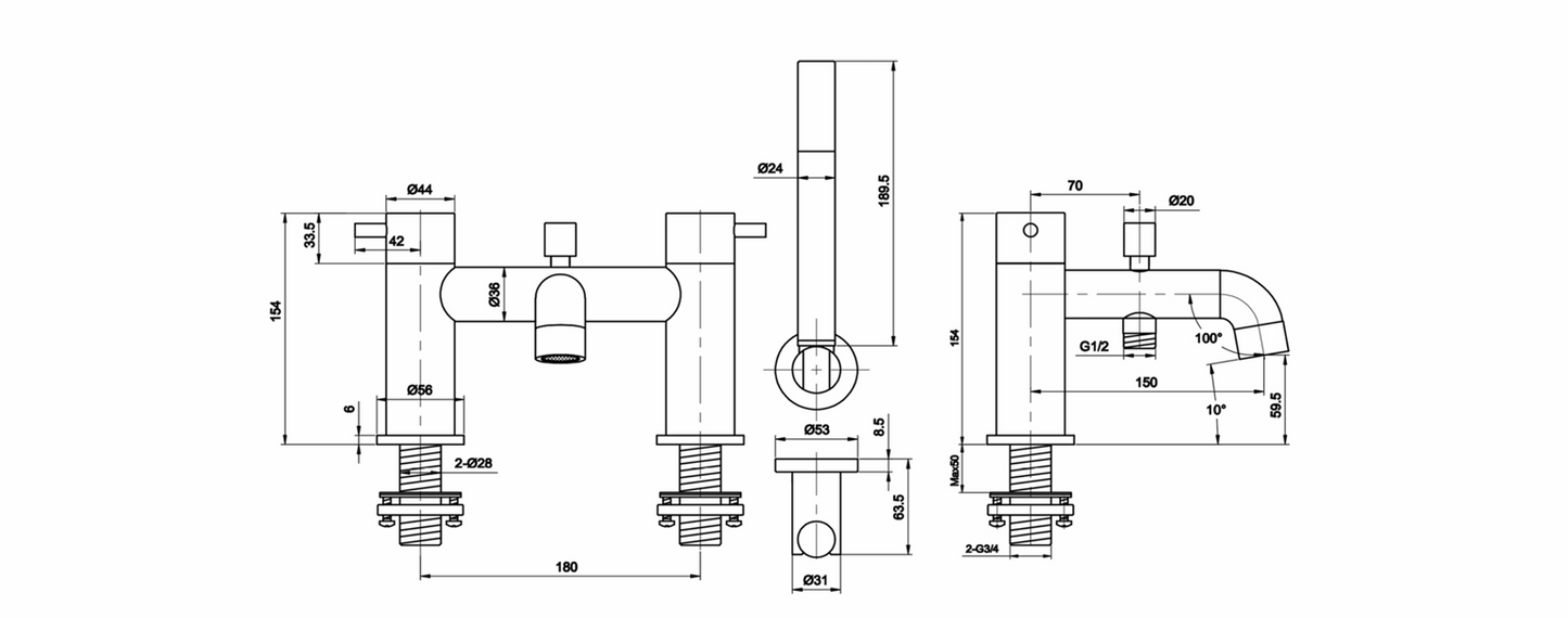 JTP Florence Deck Mounted Bath and Shower Mixer Chrome