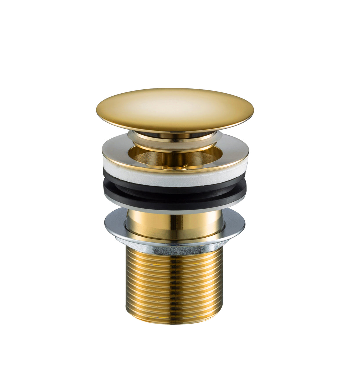 JTP Grosvenor Cross Click clack basin waste, unslotted, chrome finish, with push-button mechanism for basin drainage.