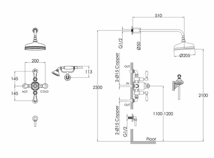JTP Grosvenor Cross Grosvenor Thermostatic valve with 2 outlets