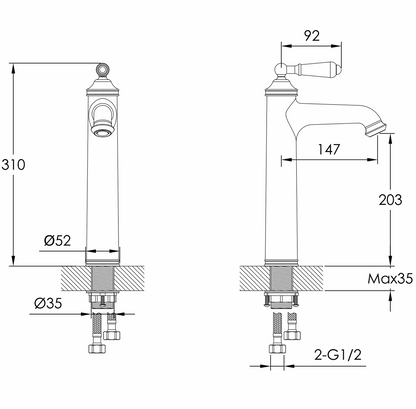 JTP Grosvenor Cross Tall Single Lever Basin Mixer Tap