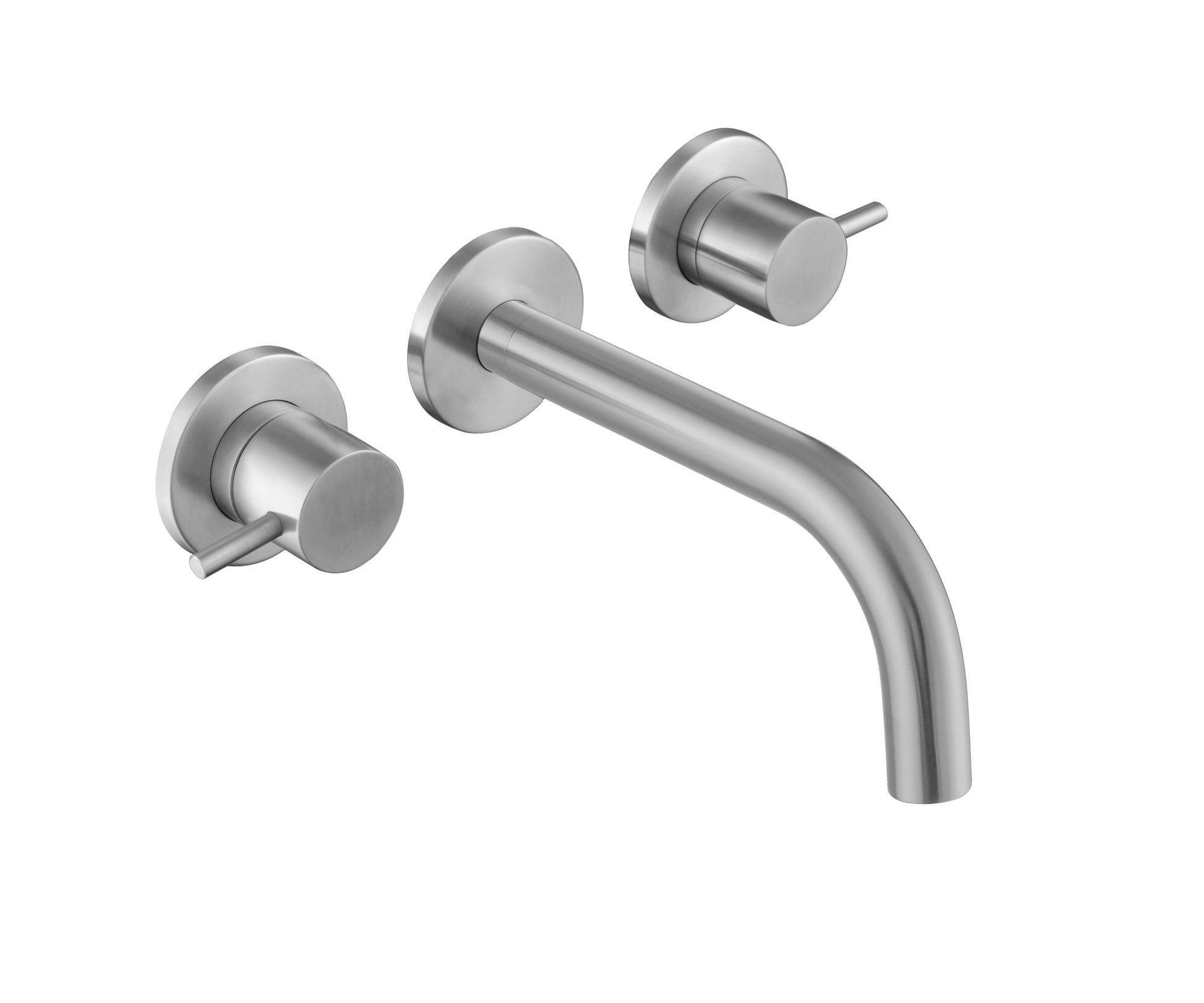 JTP 3-hole wall-mounted bath and basin filler set with modern chrome finish, includes mixer taps for bathroom installation.
