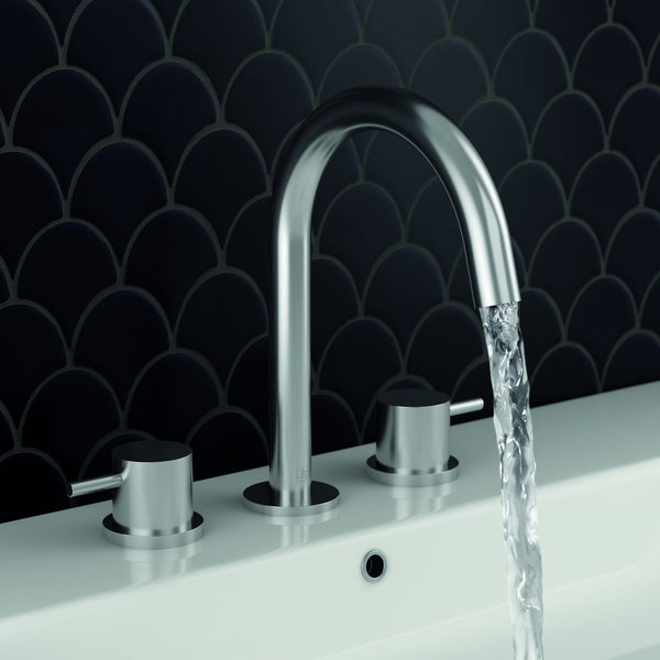 JTP Inox 3 Hole Deck Mounted Basin Mixer Tap with sleek chrome finish and modern design, suitable for bathroom sink installation.