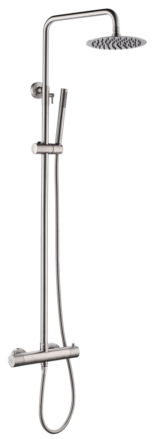 JTP Inox Thermostatic Bar Valve with 2 Outlets, Adjustable Riser and Shower Kit Stainless Steel