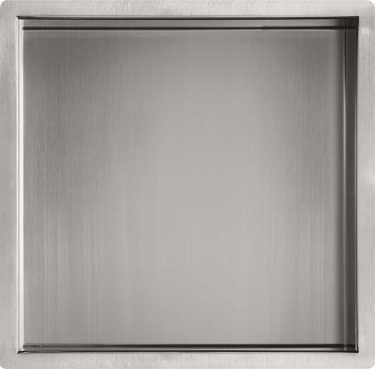 JTP shower niche 300x300 in stainless steel, built-in bathroom accessories for storing shower essentials.