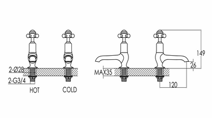 JTP Grosvenor Cross Grosvenor Cross Long Nose Basin Taps