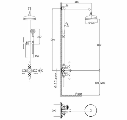 JTP Grosvenor Cross Grosvenor Exposed Thermostatic valve with Riser & Kit
