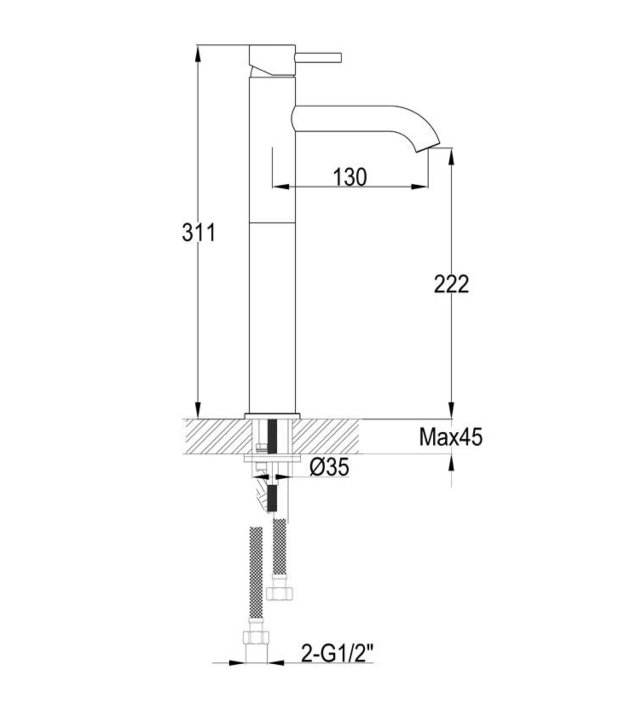 JTP VOS Single Lever Tall Basin Mixer Tap - Designer Handle
