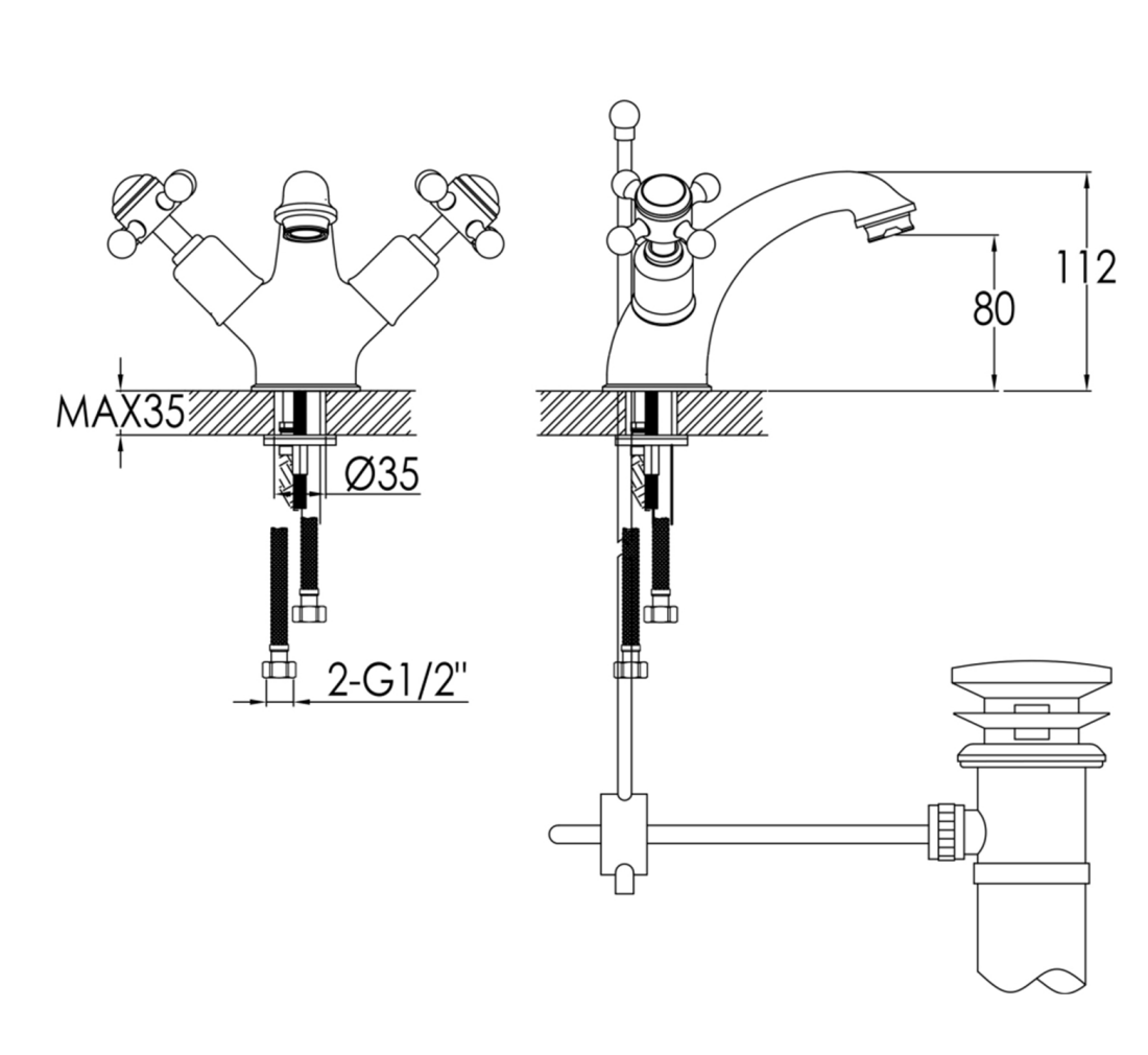 JTP Grosvenor Cross Basin Mixer Tap with Pop Up Waste, chrome finish, modern design, mounted on a bathroom sink.