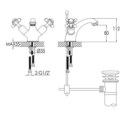 JTP Grosvenor Cross Basin Mixer Tap with Pop Up Waste, chrome finish, modern design, mounted on a bathroom sink.