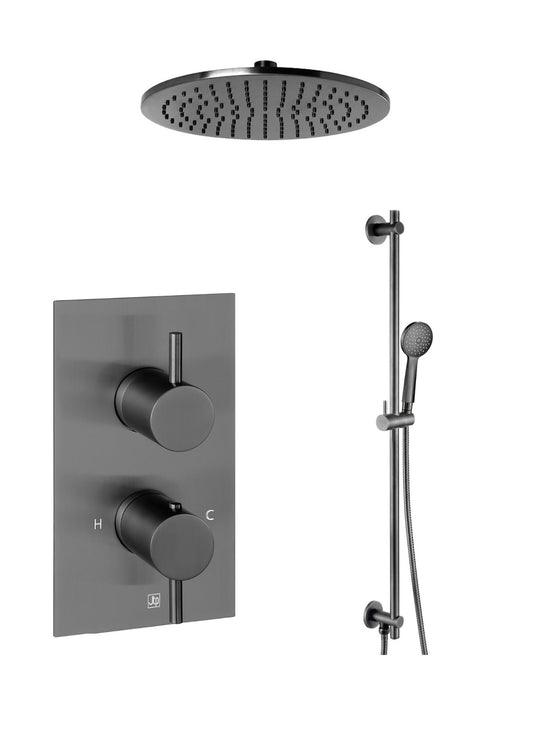 JTP VOS Thermostatic Concealed 2 Outlet Shower Valve with Slide Rail Kit & Round Handle