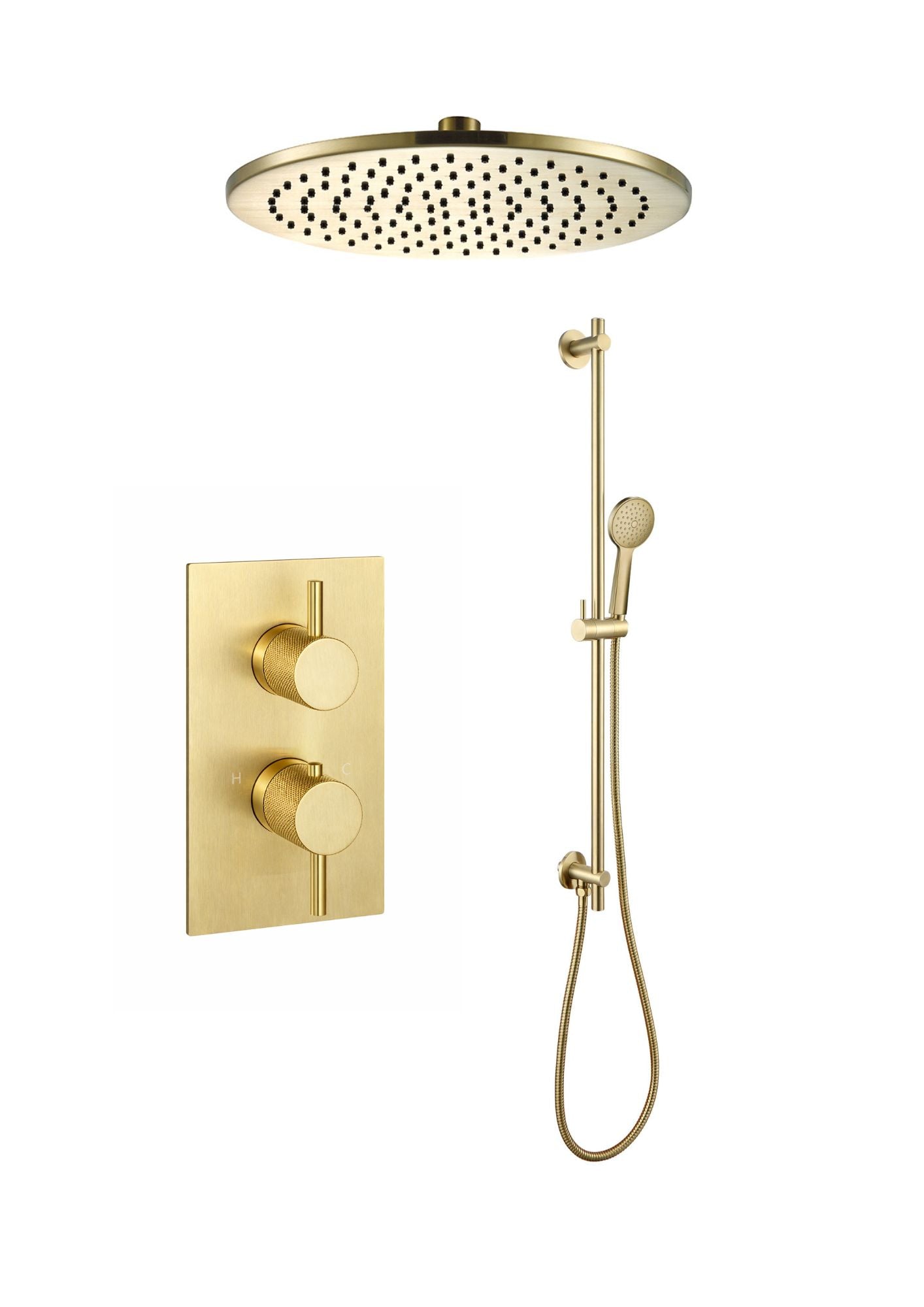 JTP VOS Thermostatic Concealed 2 Outlet Shower Valve with Slide Rail Kit, Round Handle & Designer Handle
