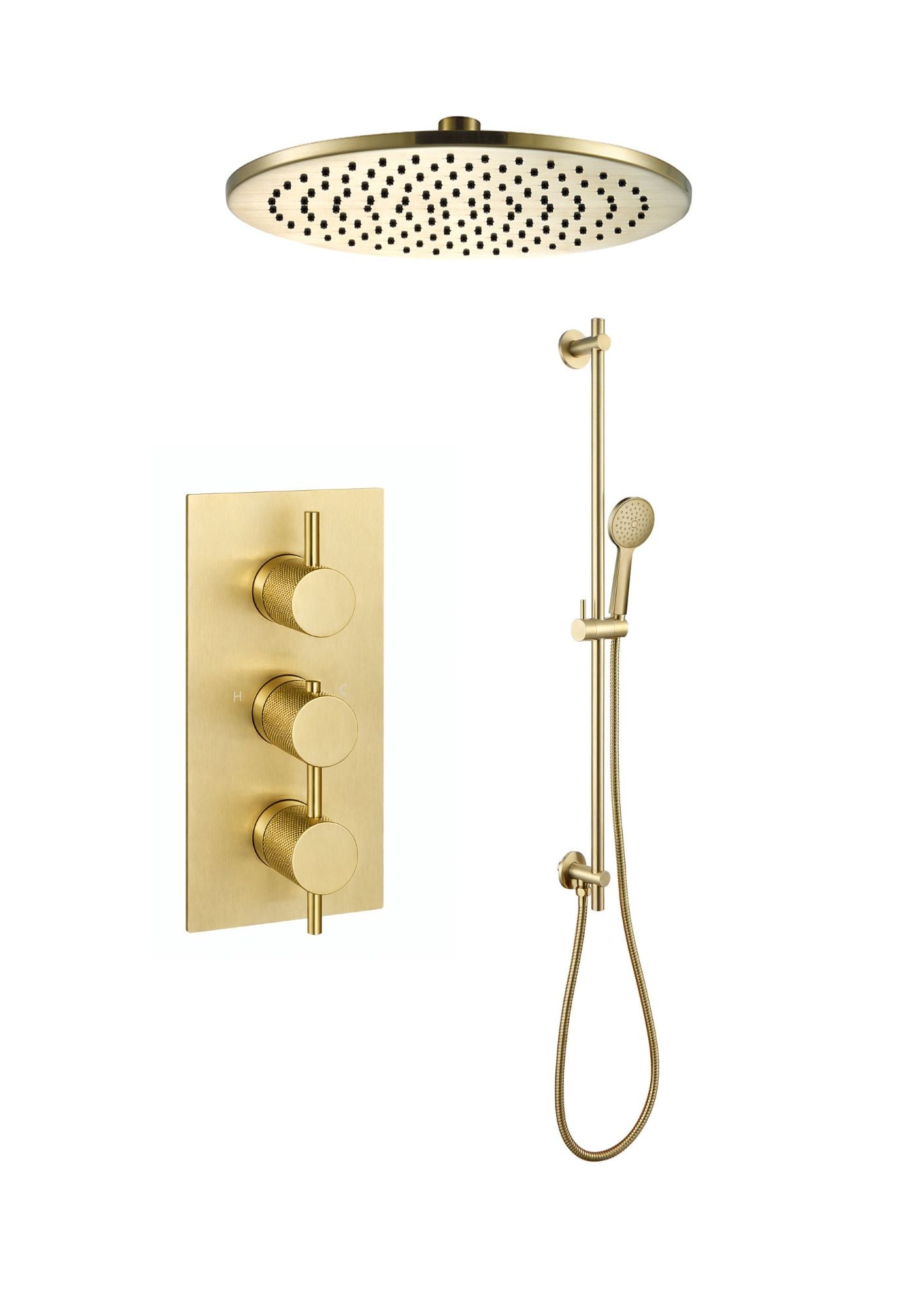 JTP VOS Thermostatic Concealed 2 Outlet Shower Valve with Slide Rail Kit, Round Handle, Designer Handle & Diverter Set