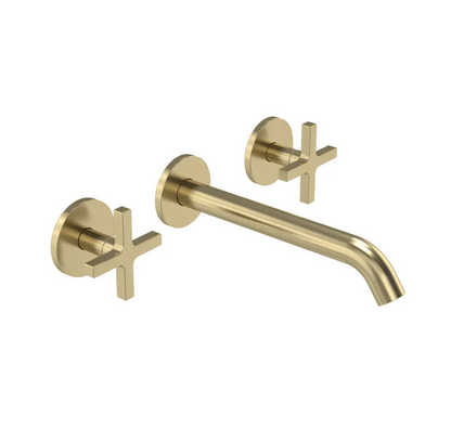Cohort Cross Wall Mounted Basin Mixer - Brushed Brass