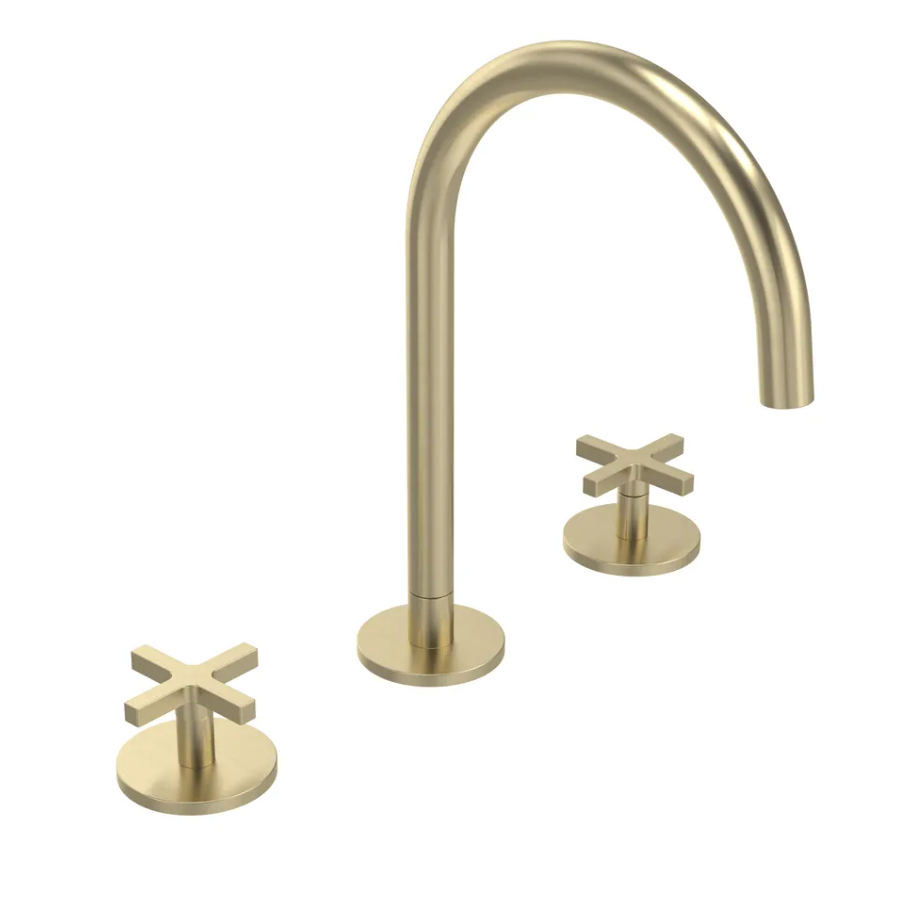 Cohort Cross 3 Tap Hole Basin Mixer with Click Waste - Brushed Brass