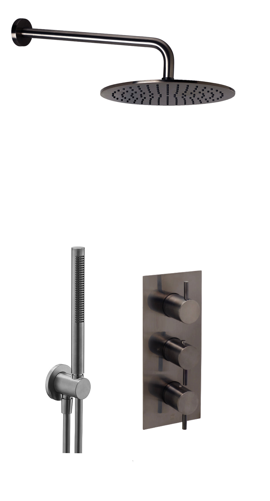 JTP VOS 2 Outlet Concealed Shower Valve with 3-Valve Control, 400mm Arm, 250mm Overhead Shower & Round Water Outlet