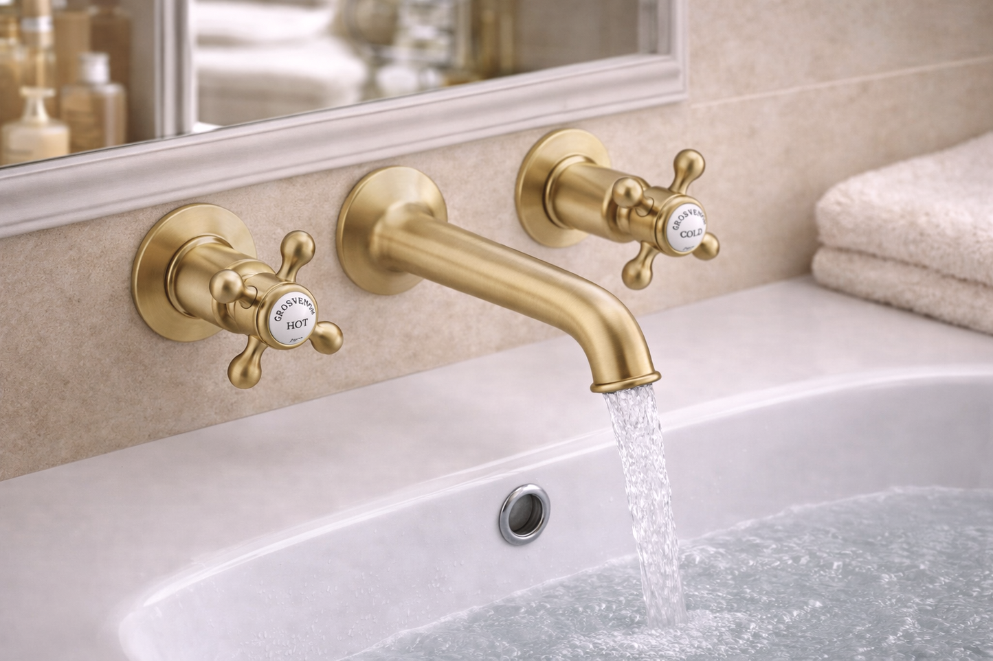 JTP Grosvenor Cross Wall Mounted 3 Hole Basin Mixer Tap