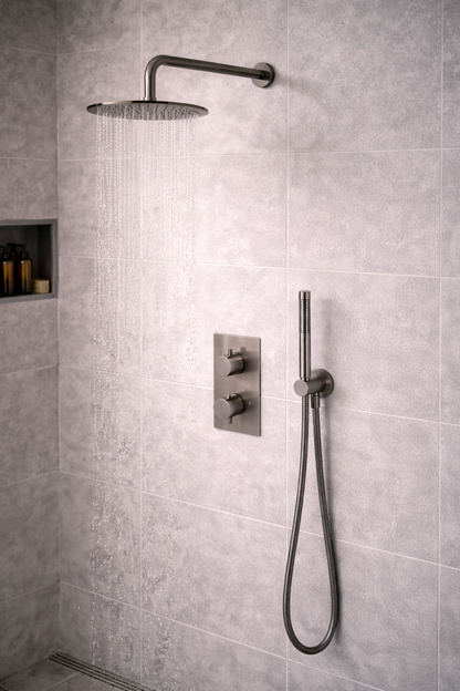 JTP VOS 2 Outlet Concealed Shower Valve, 400mm Arm, 250mm Overhead Shower & Round Water Outlet