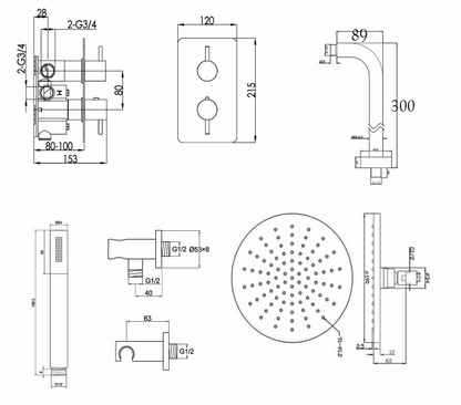 JTP Florence 2 outlet shower valve combo - Concealed