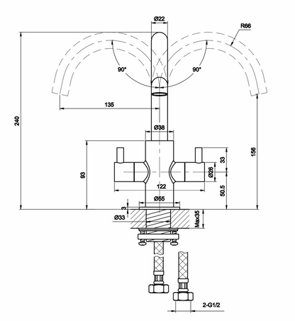 JTP Florence Mono Basin Mixer Tap Swivel Spout