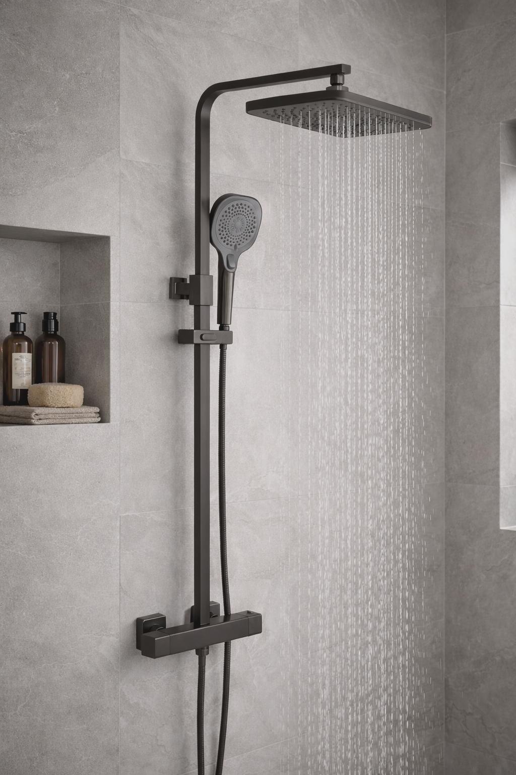 JTP HIX Thermostatic Bar Valve with 2 Outlets, and Multifunction Shower Handle