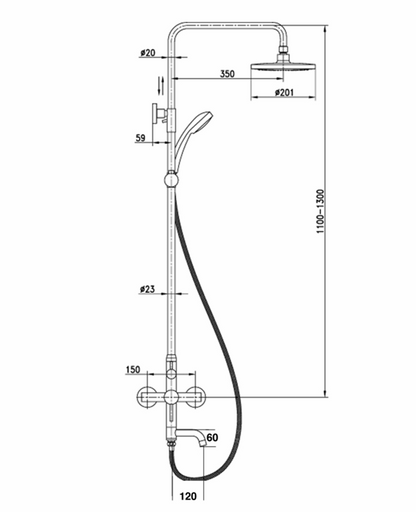 JTP Florence Shower Pole with Overhead Shower